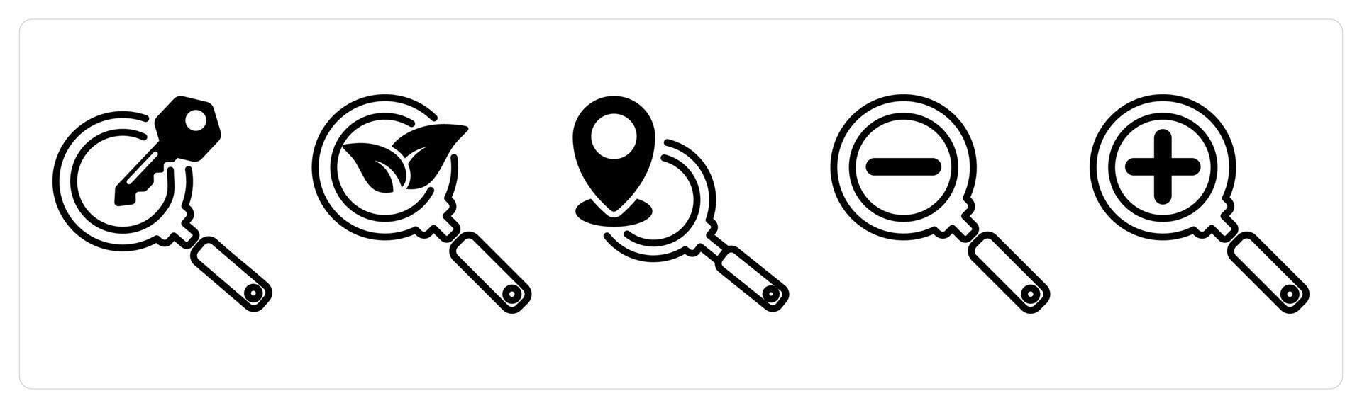 A set of five business icons as search keyword, organic search, local seo vector