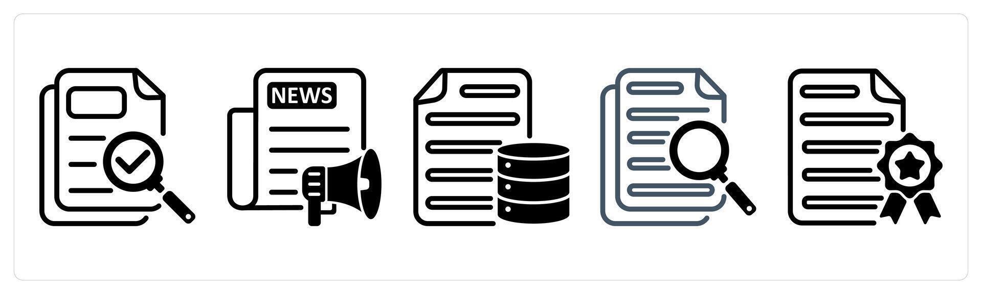 A set of five business icons as proofreading, press release, database document vector