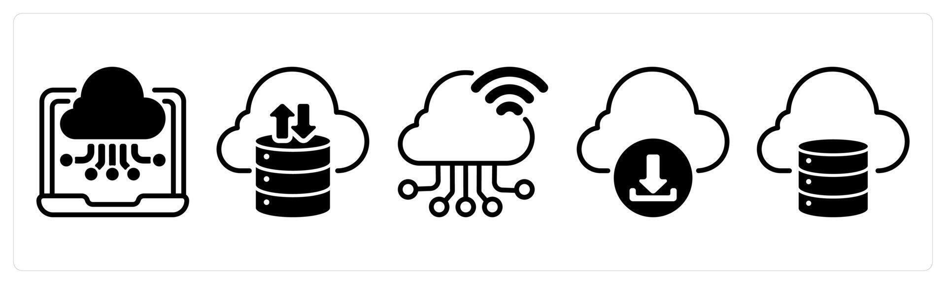 A set of five business icons as cloud computing, cloud storage, cloud connection vector