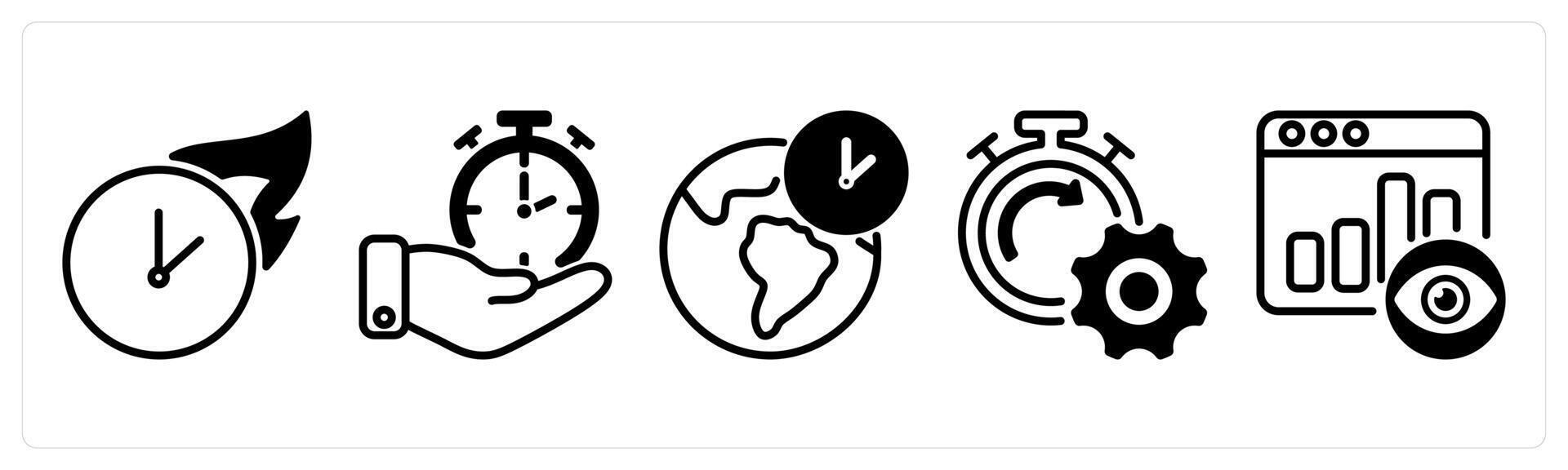 A set of five business icons as hot time, time management, global time zone vector