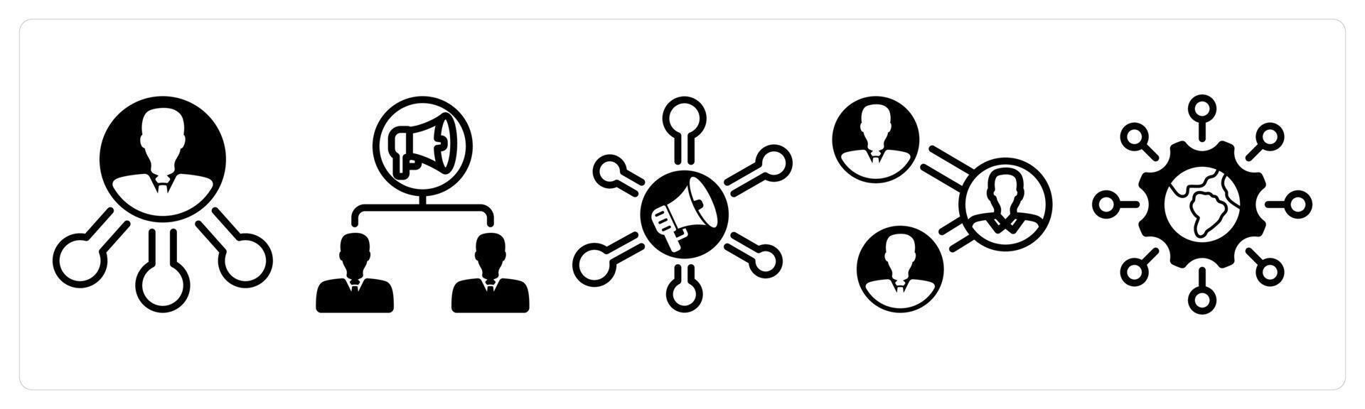 A set of five business icons as affiliate, viral marketing, marketing network vector
