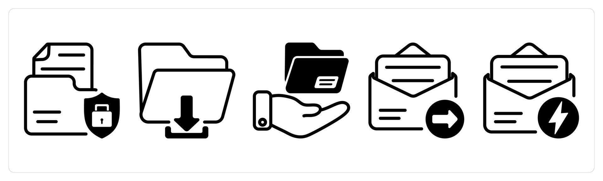 A set of five business icons as document security, download file, file sharing vector