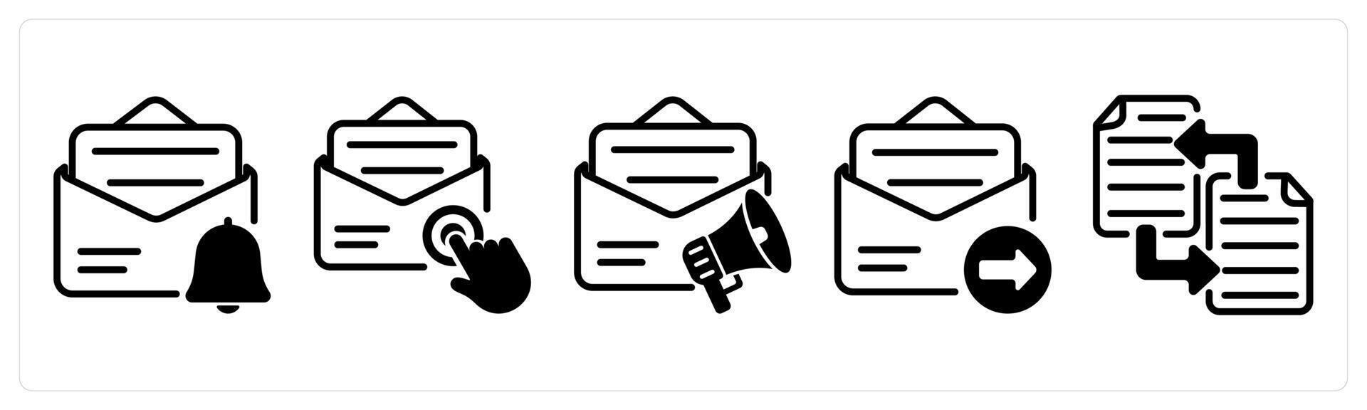 A set of five business icons as email alert, email subscription, email advertising vector