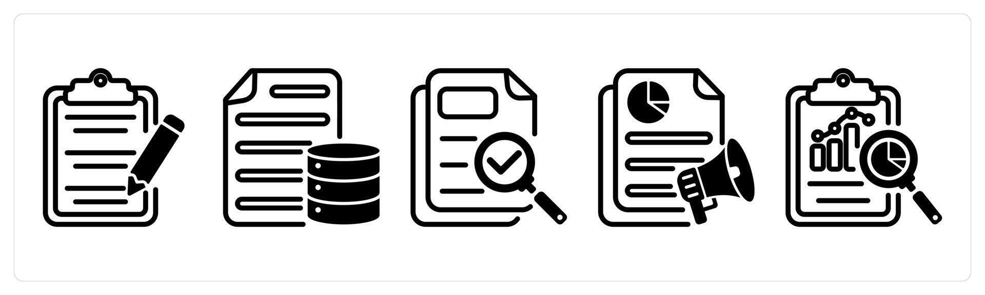A set of five business icons as content editing, database document, proofreading vector