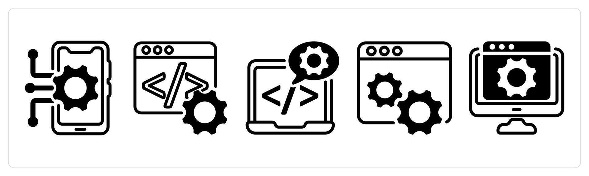 A set of five business icons as mobile technology, programming, software development vector