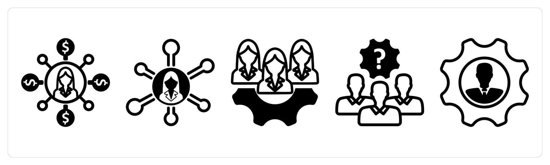 A set of five business icons as affiliate marketing, business network, expert team vector
