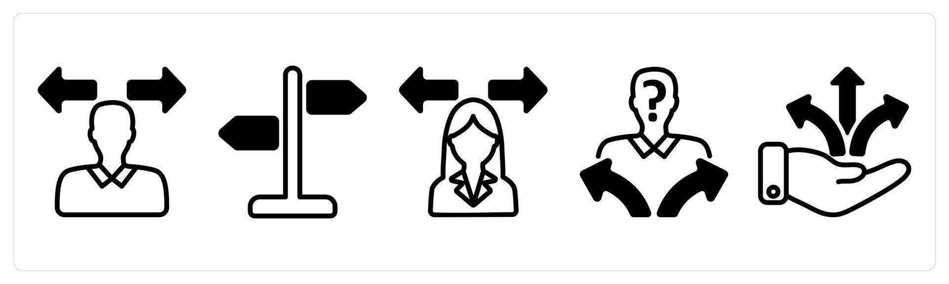 A set of five business icons as confusion, direction sign, confusion in decision making vector