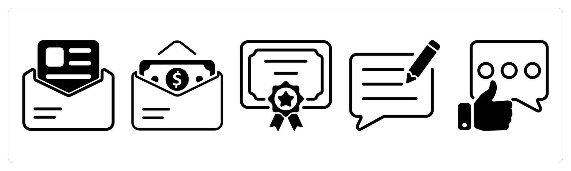 A set of five business icons as job letter, salary, certificate vector