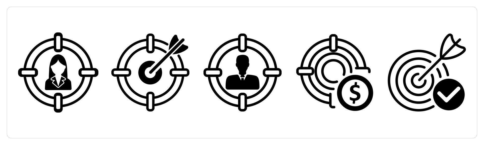 A set of five business icons as target customer, focus target, profit target vector