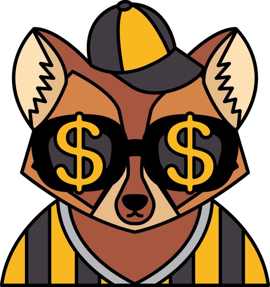 isolate illustration of Raccoon wearing dollar glasses and a cap vector