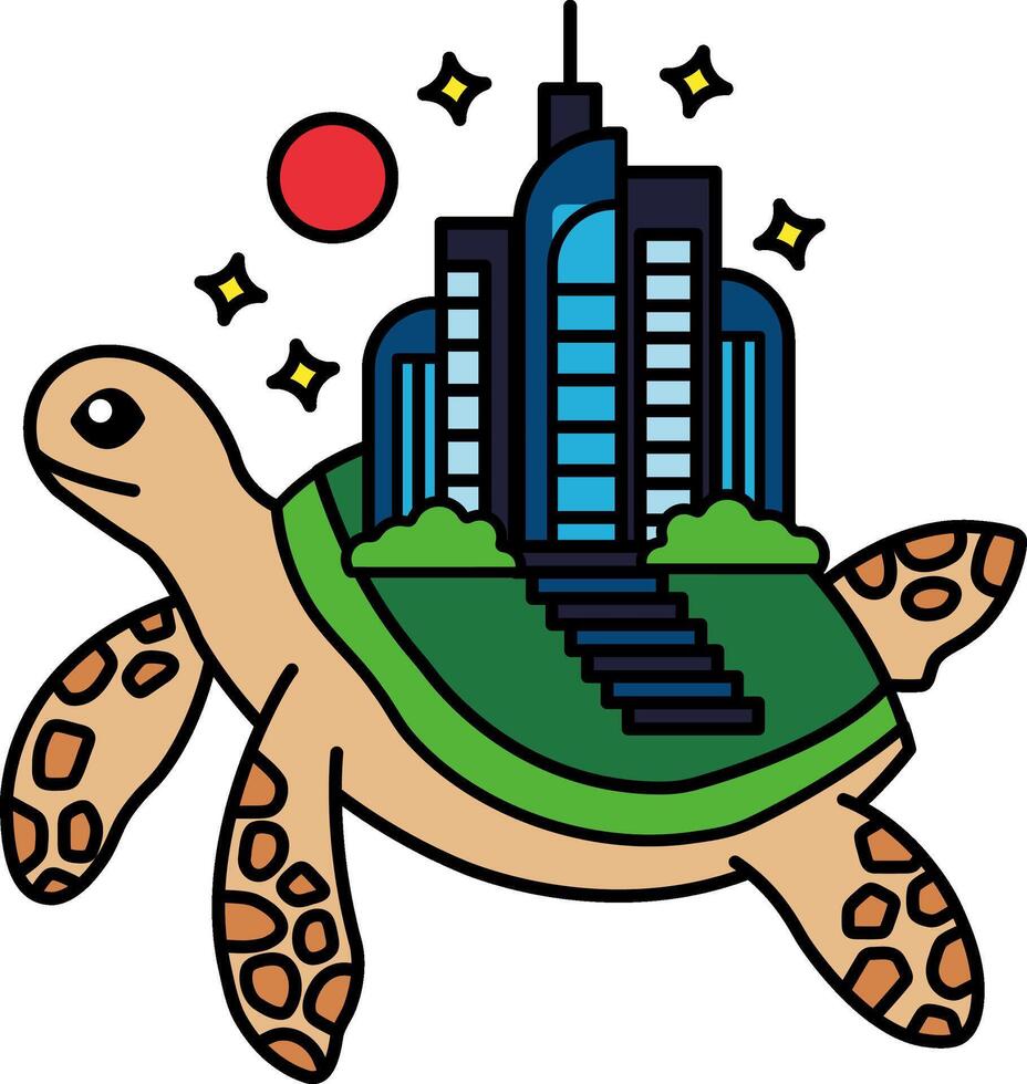 isolate illustration of Big city on sea turtle vector