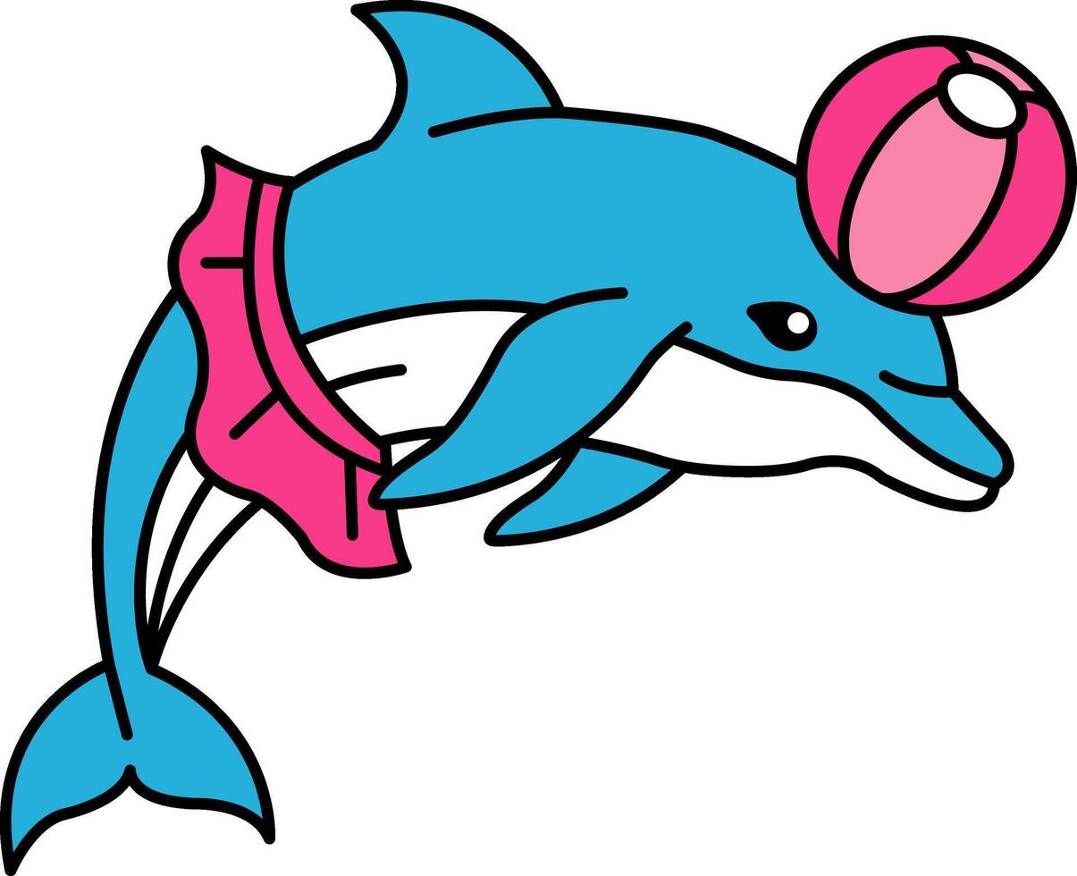 isolate illustration of Dolphin in a pink skirt playing beach ball vector