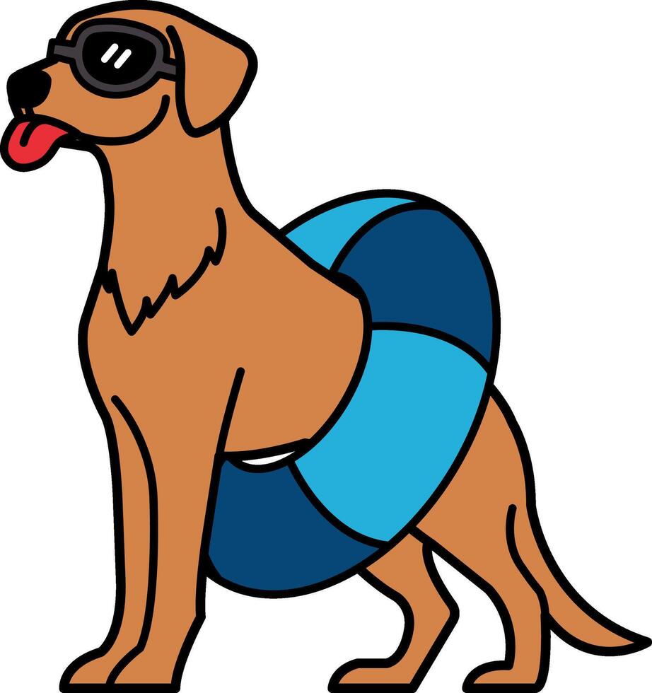 isolate illustration of Dog with swim ring and sunglasses vector