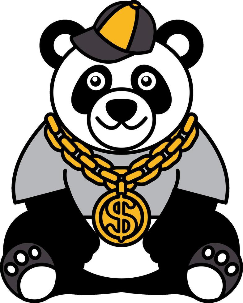 isolate illustration of Panda wearing a cap and gold necklace vector