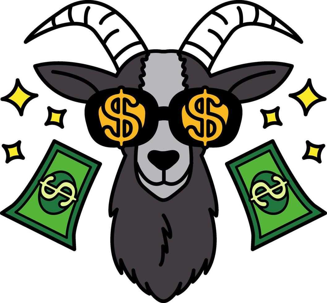isolate illustration of Goat wearing dollar glasses and dollar bills vector