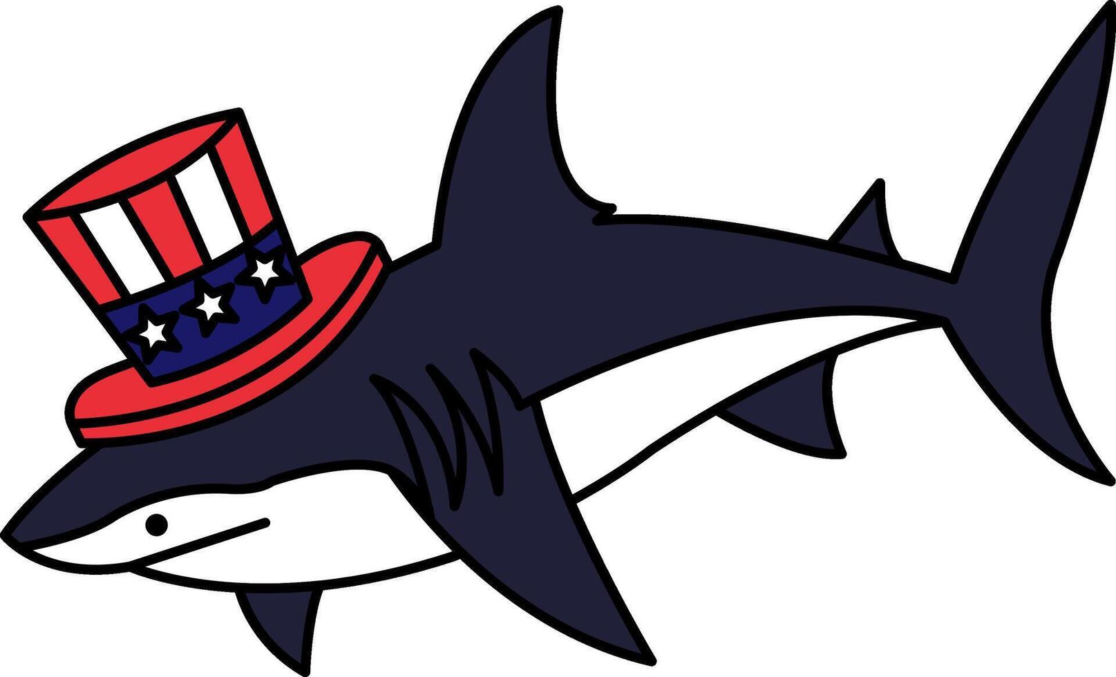 isolate illustration of Shark with American flag top hat vector