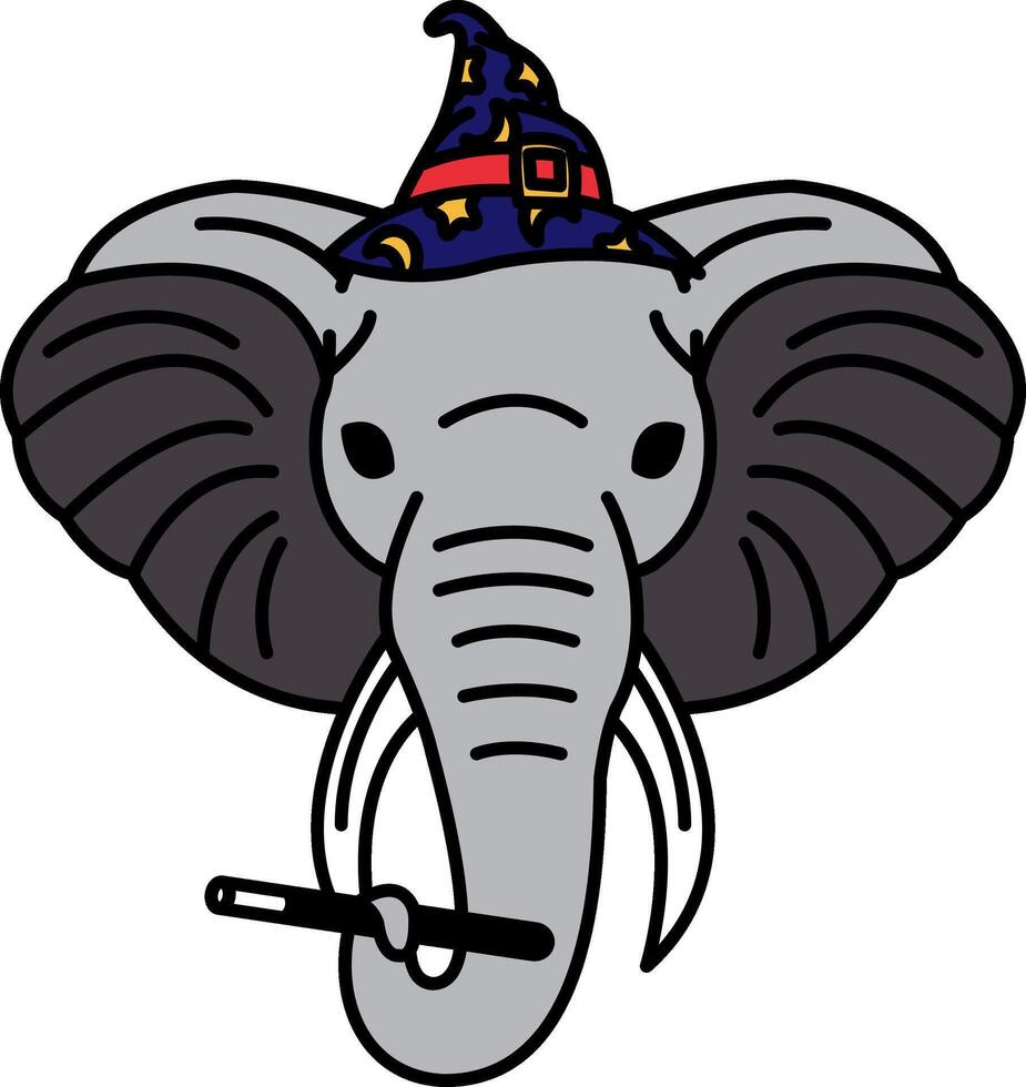 isolate illustration of Elephant wearing wizard hat and magic wand vector