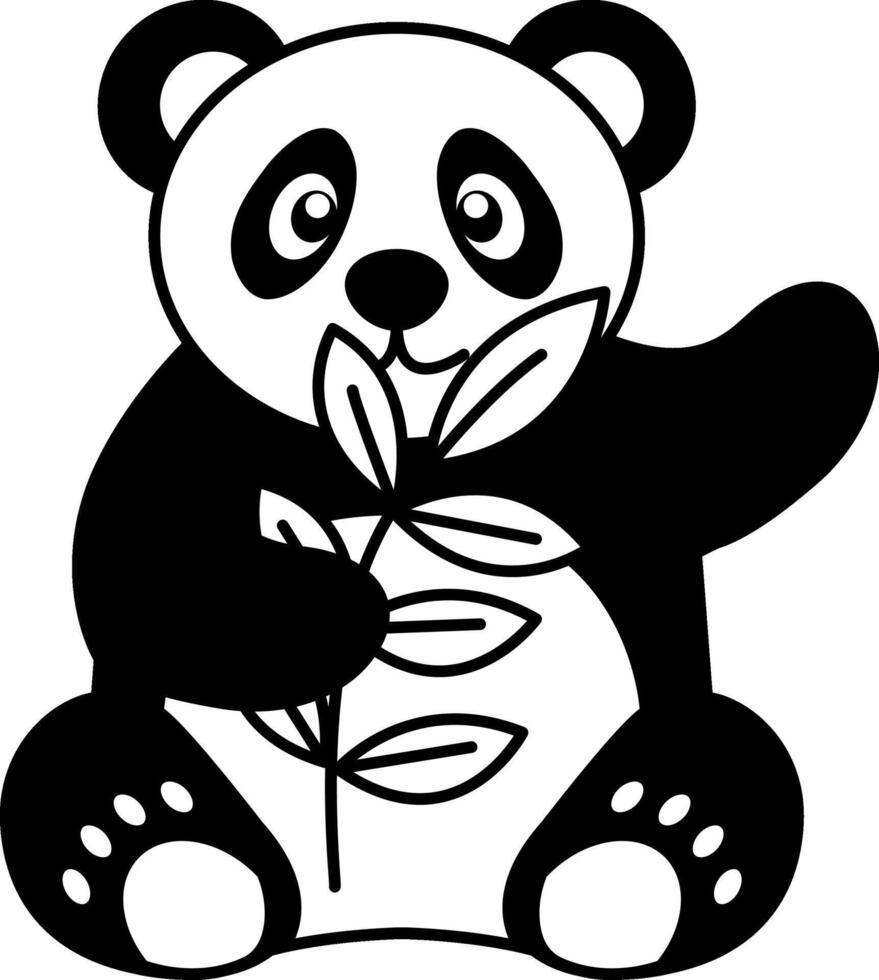 isolate black and white illustration of Panda eating bamboo leaves vector