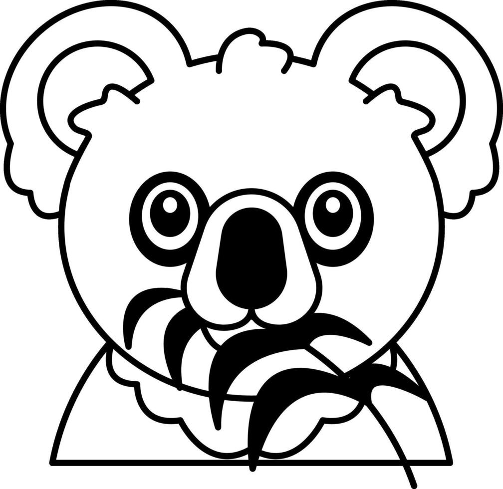 isolate black and white illustration of Koala eating eucalyptus leaves vector