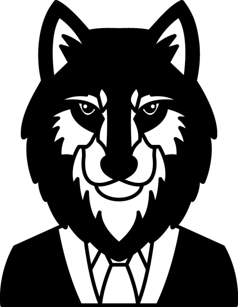 isolate black and white illustration of Wolf in a suit vector