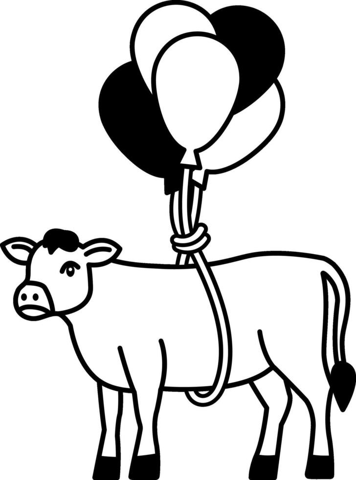 isolate black and white illustration of Cow wrapped in balloons vector
