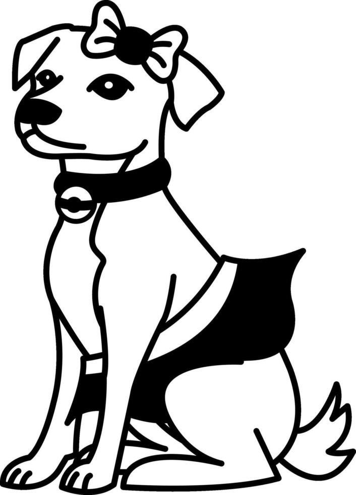 isolate black and white illustration of Dog with pink skirt and collar vector