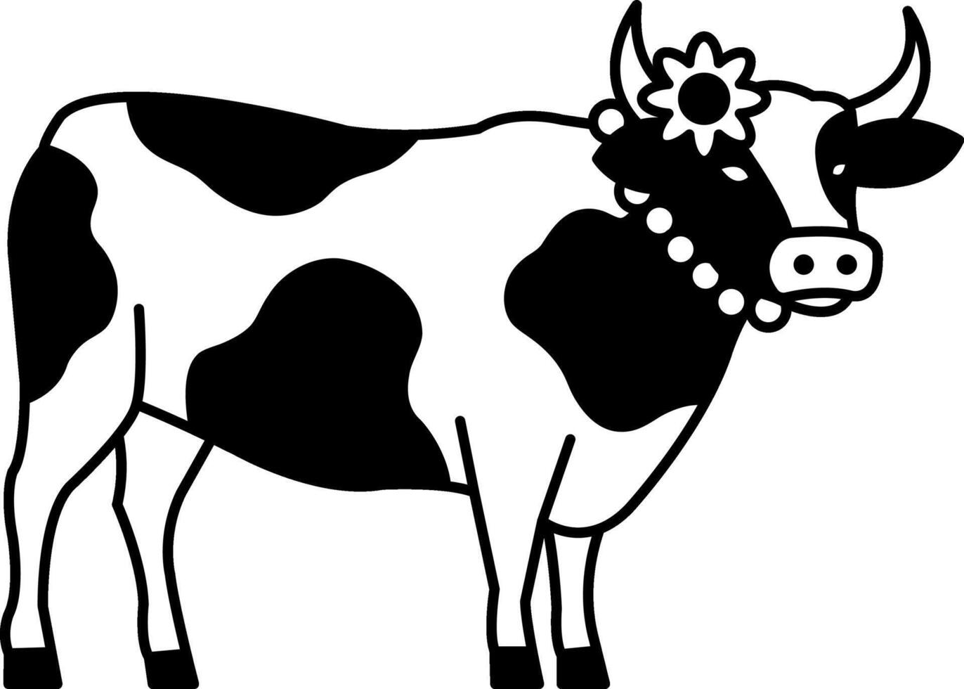 isolate black and white illustration of Cow wearing a pearl necklace vector