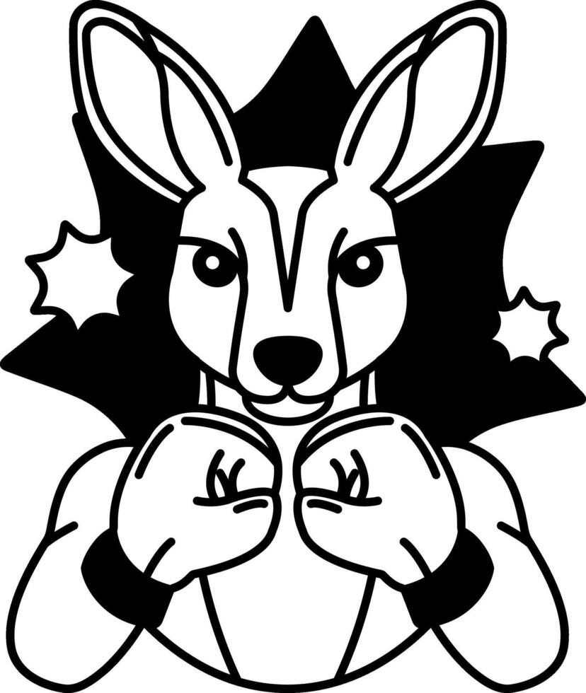 isolate black and white illustration of Kangaroo wearing boxing gloves vector