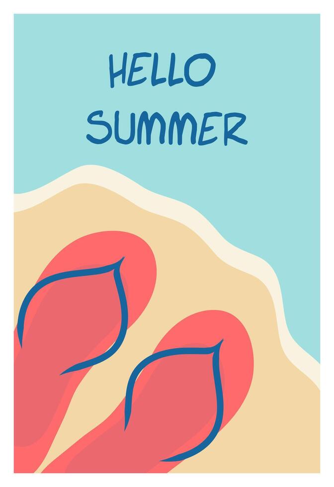 Poster design, poster with slates. The concept of rest and summer holidays. It is ideal for posting a post or banner about the summer sale. Flat image. Hello summer. vector