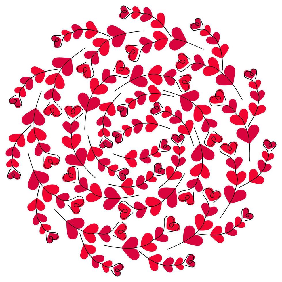 Freehand heart shape branches in trendy red. Happy Valentines day Minimalist Background Texture idea. Isolated illustration Thematic Greeting Cards, posters, leaflets, label or web promo banner vector