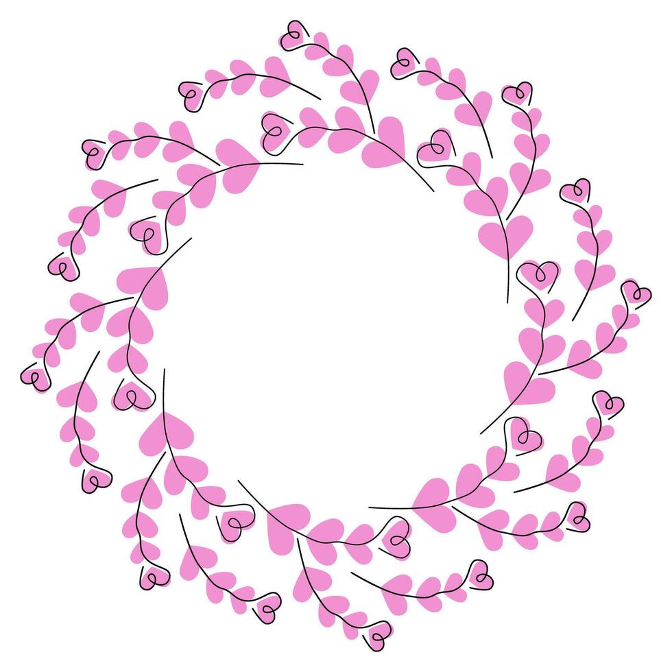 Hearts shape branches Circular frame border Happy Valentines day Greeting Copy space Template idea. Isolated illustration Thematic Greeting Invitation Cards, poster or web promo banner, leaflet vector