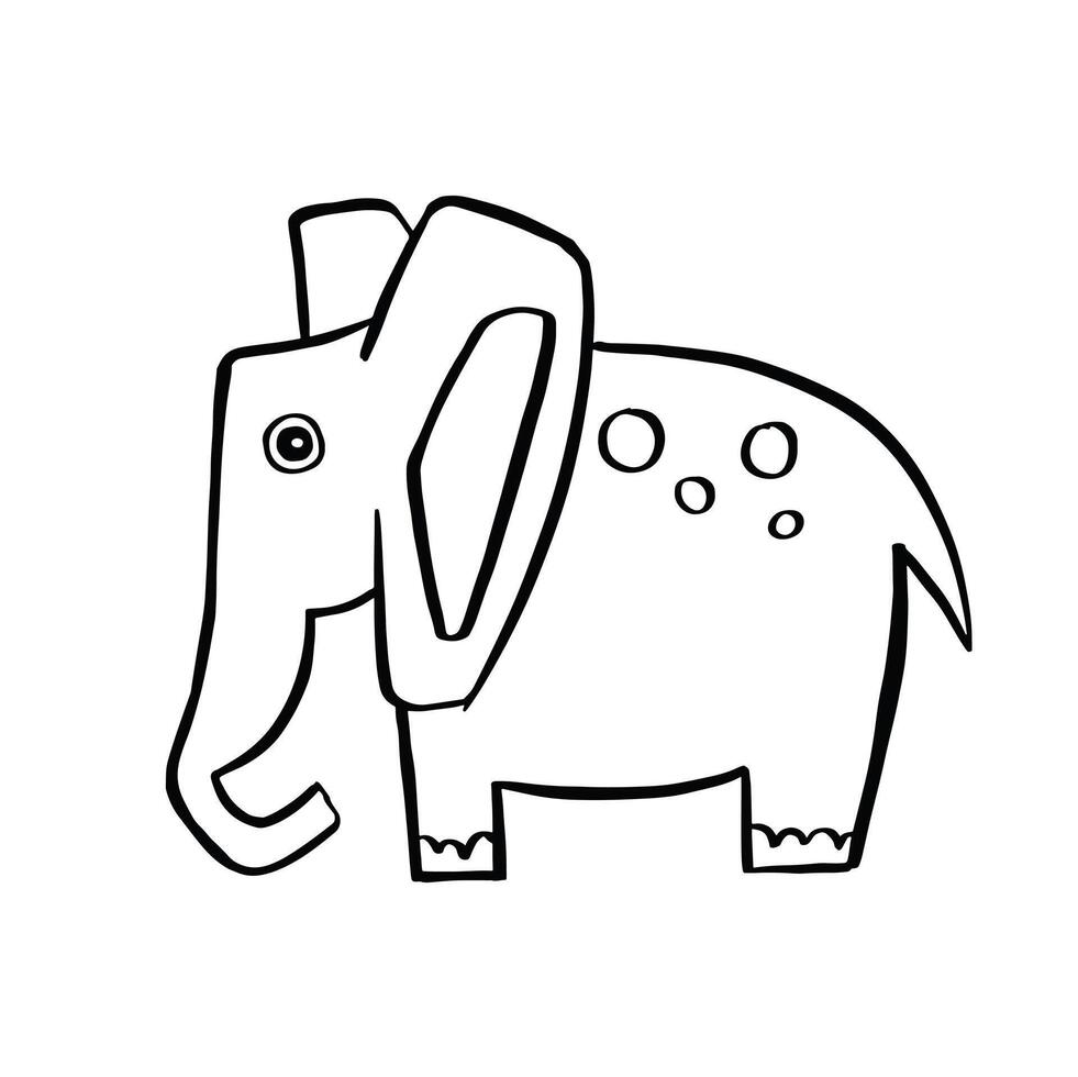 children elephant line hand drawn illustration vector
