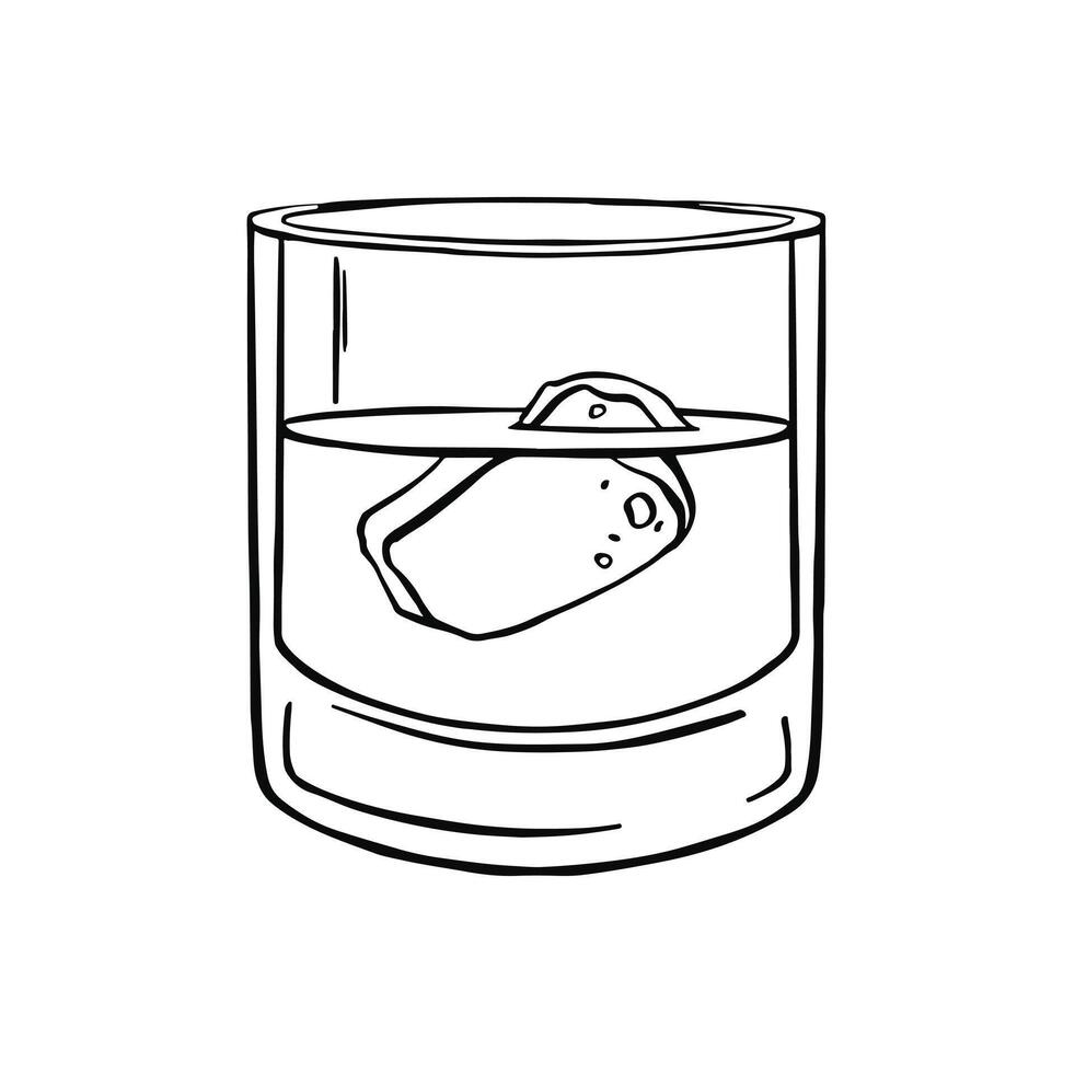 glass for strong alcohol cognac or whiskey with ice line illustration vector