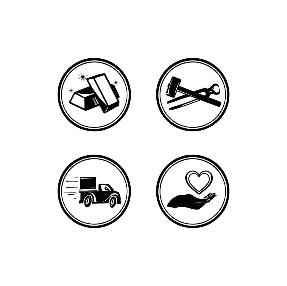 Set of monochrome symbols of making metal products jewelry by hand vector