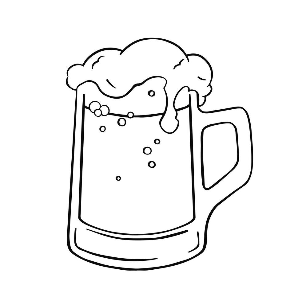 beer mug with foamy drink line illustration vector