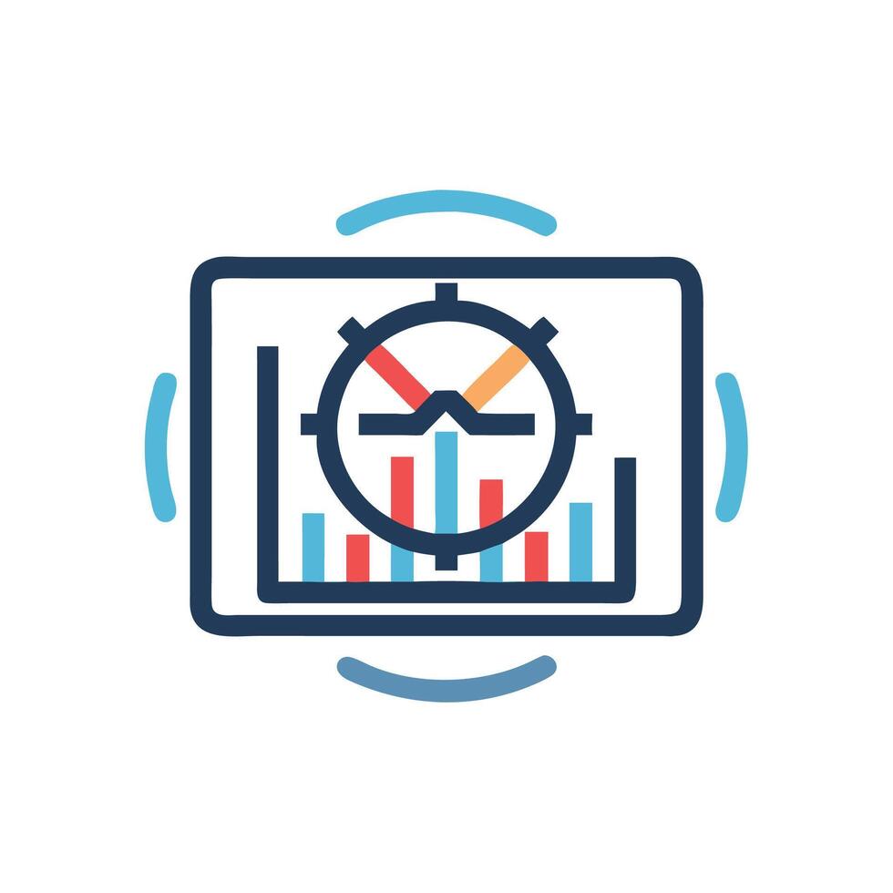 A clock and bar graph icon on a white background vector