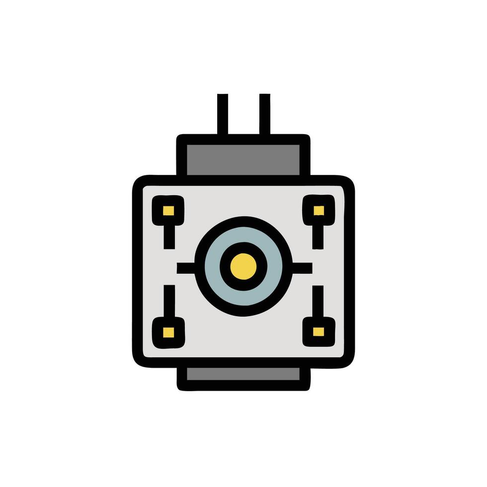 A small robot with a yellow light on it vector
