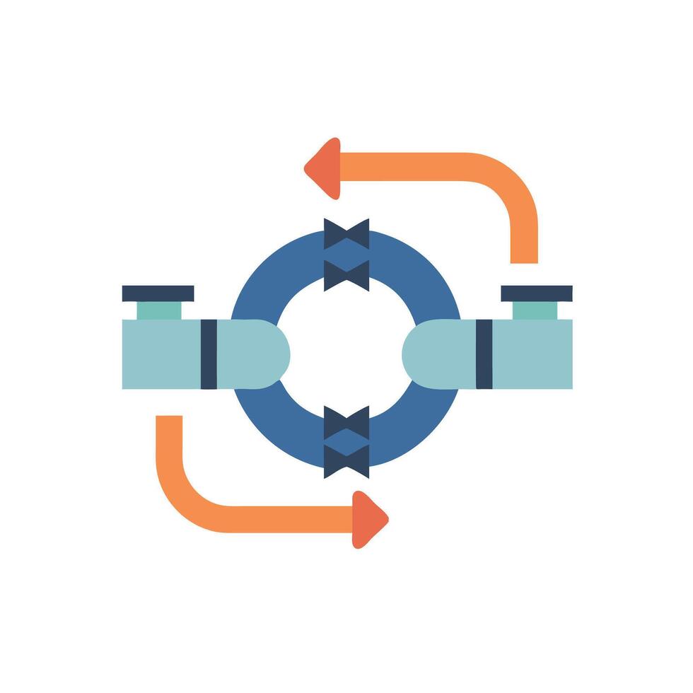 A flat icon of a pipe with arrows pointing in different directions vector