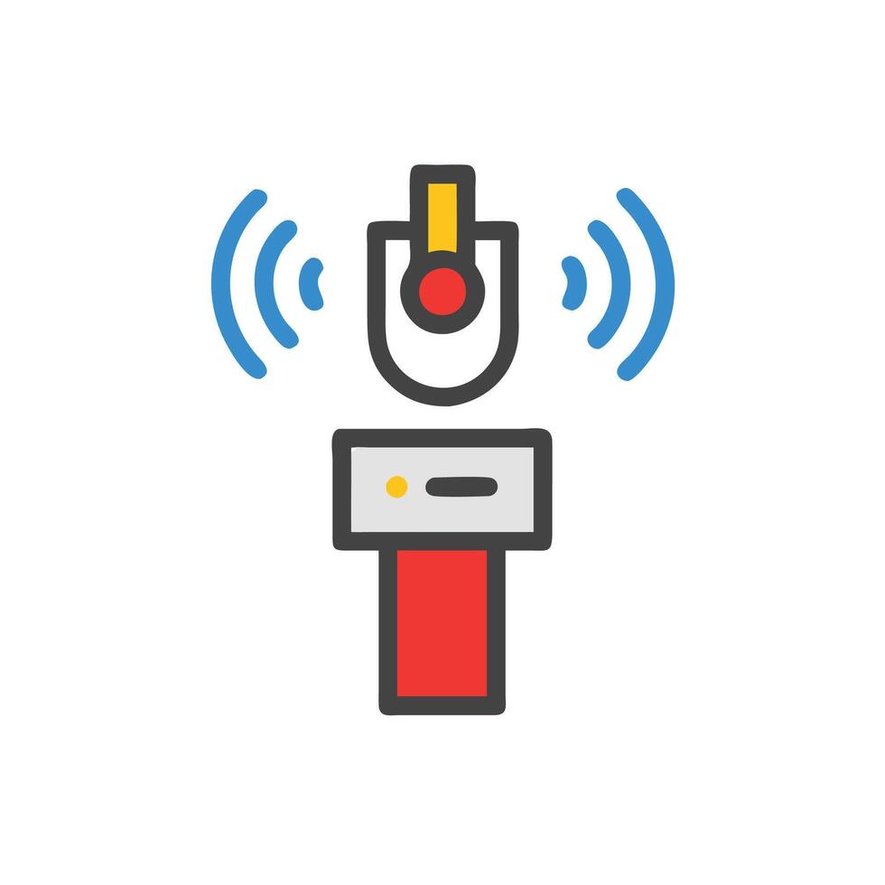 A red and blue wireless device with a microphone vector