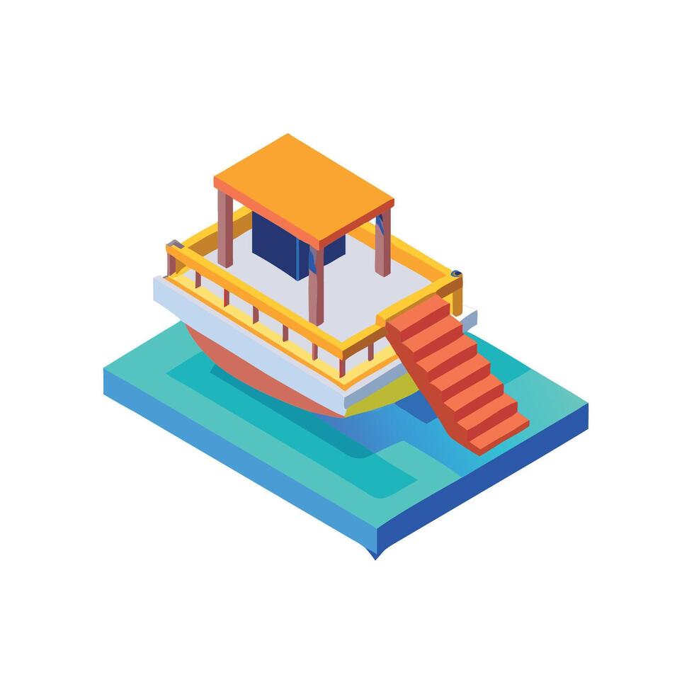 Isometric boat with stairs and stairs on the side vector