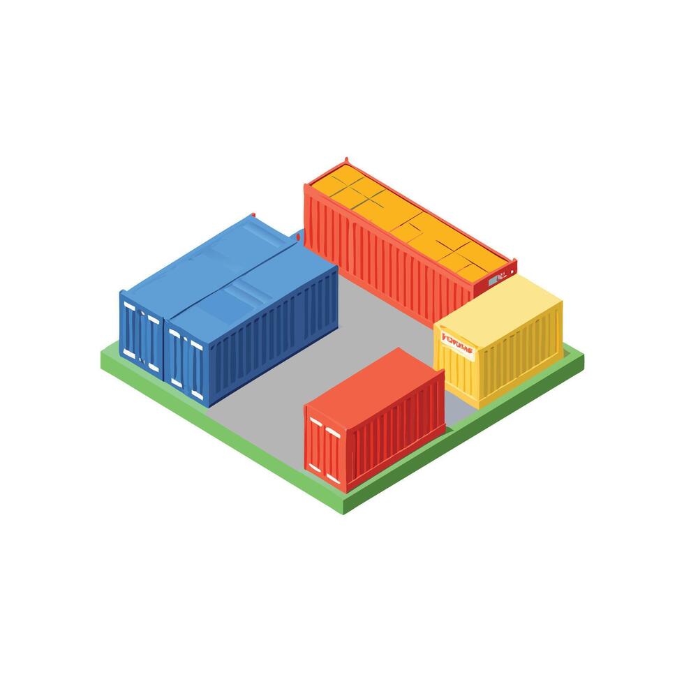 Isometric illustration of shipping containers vector