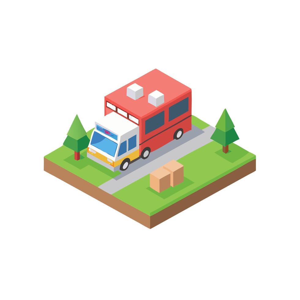 A red truck with a box on the side of it vector