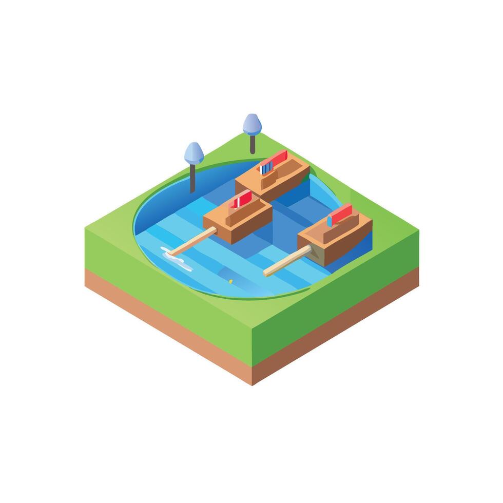 Isometric illustration of a boat in a lake vector
