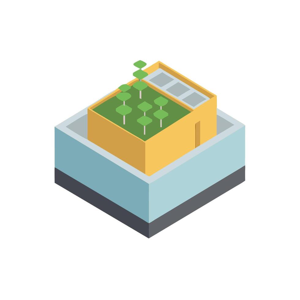 A building with a roof and plants on it vector