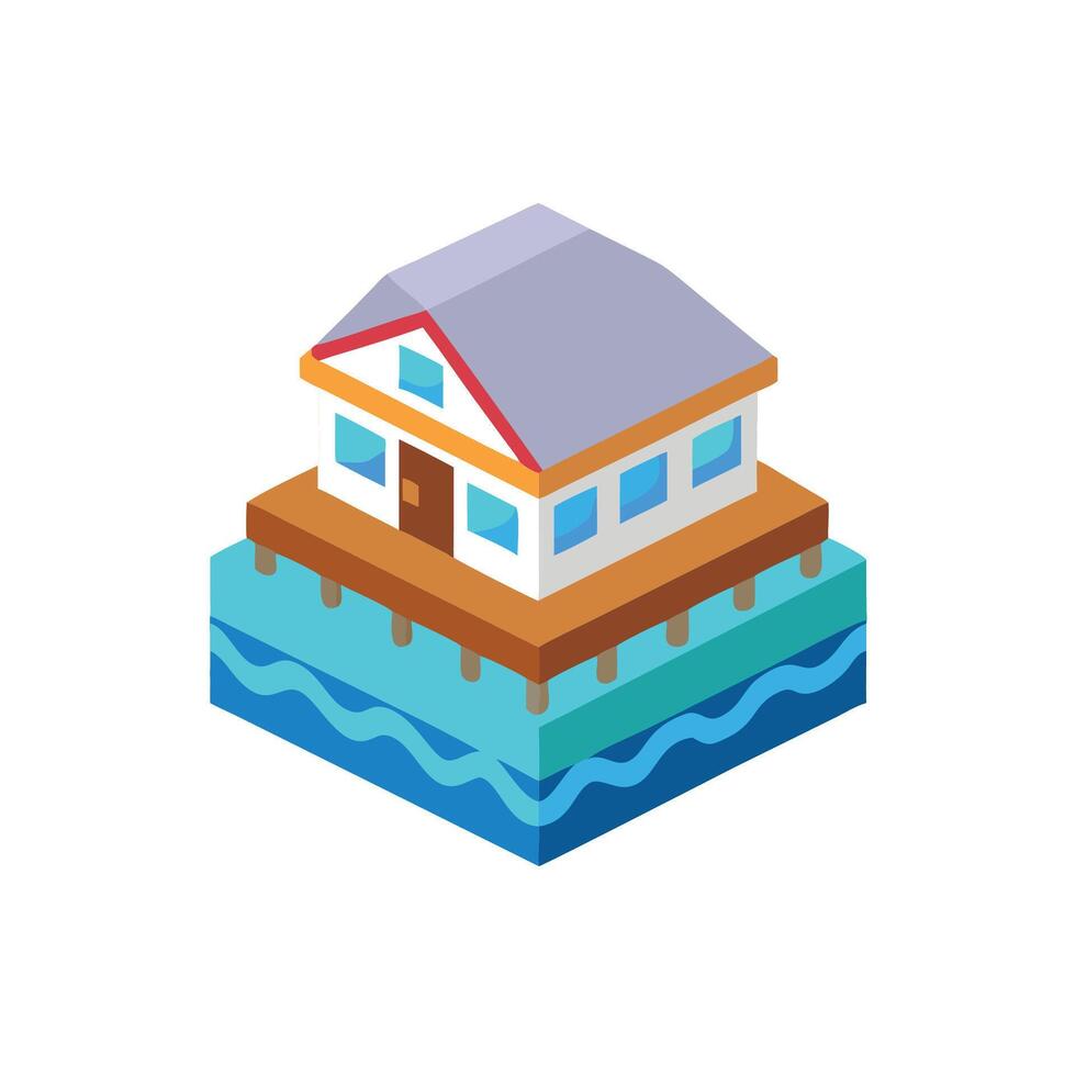 A house on a floating platform with a dock vector