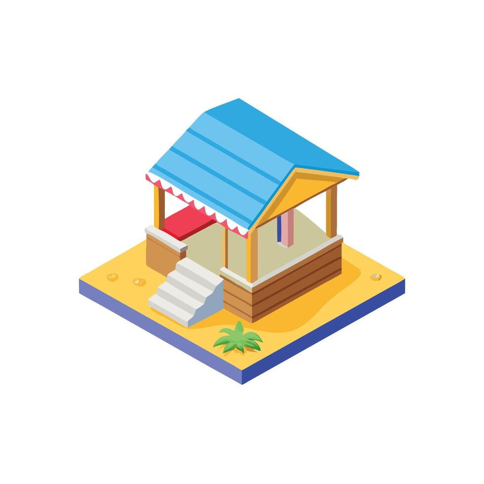 Beach hut on the beach isometric illustration vector