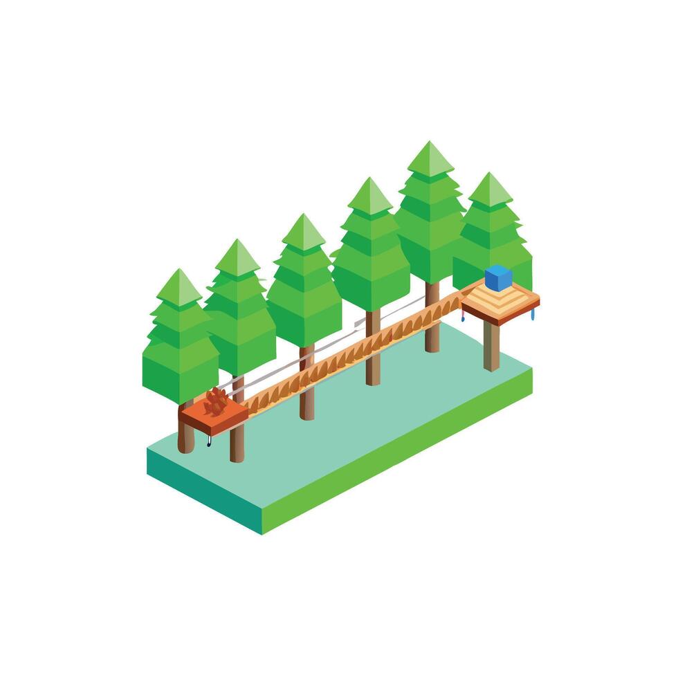 Isometric illustration of a wooden bridge over a forest vector