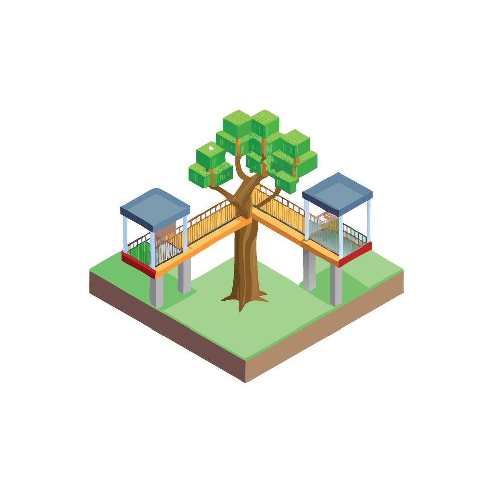 Isometric illustration of a bridge over a tree vector