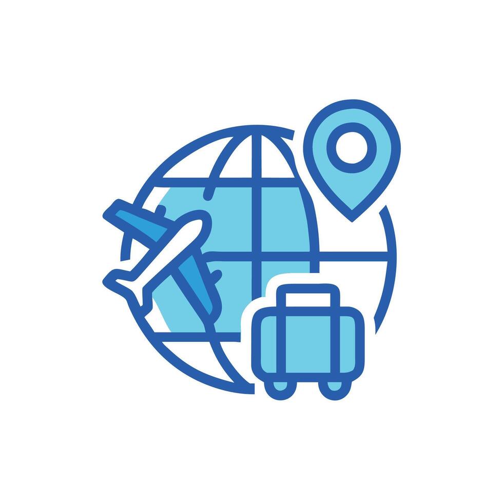 Travel icon with luggage and plane on the globe vector
