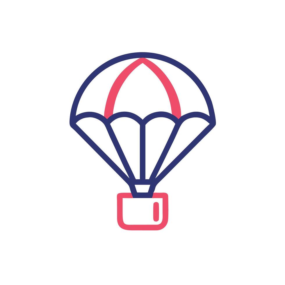A parachute icon with a red and blue outline vector